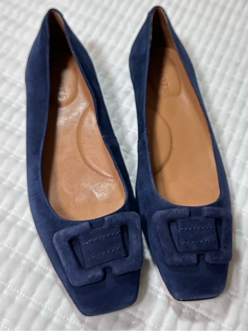 Talbots Navy Blue Suede Square Toe Buckle Flats Shoes 7M Leather